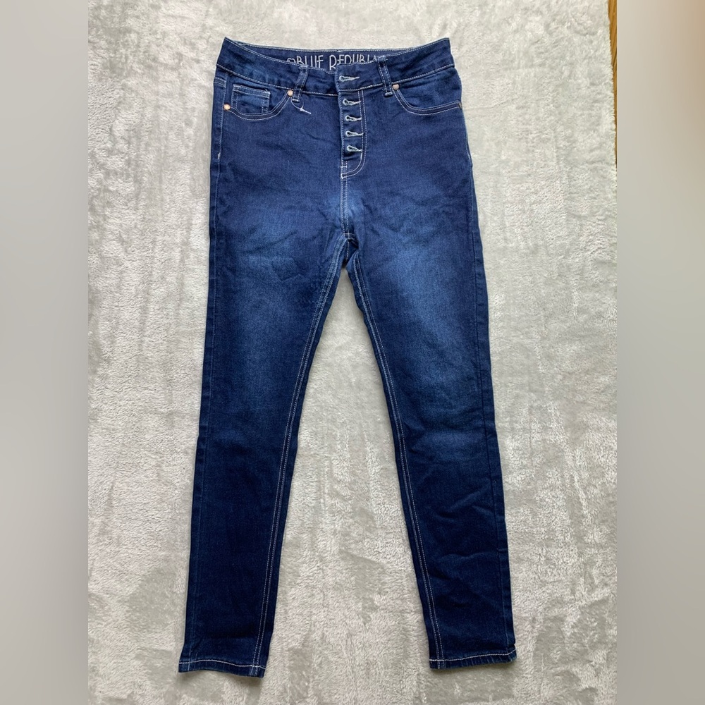 Blue Republic Womens Sz 9 Dark Wash Button Fly Skinny Jeans (W581)